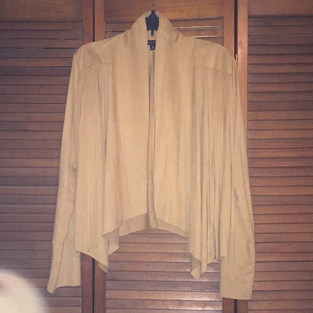 Faux Suede cropped jacket w/ fringes, Sz Large - Picture 4 of 4
